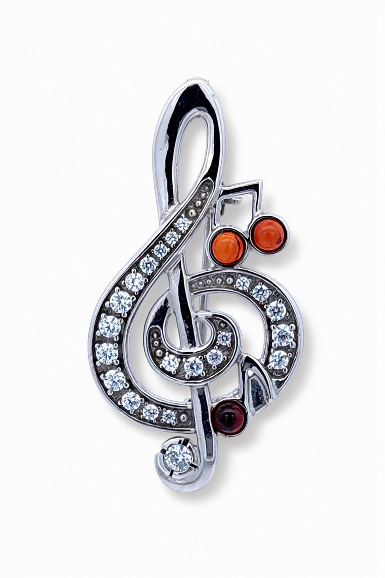 Round Cognac, Colorless Amber Silver Brooch — DARVIN (Pre-Order)