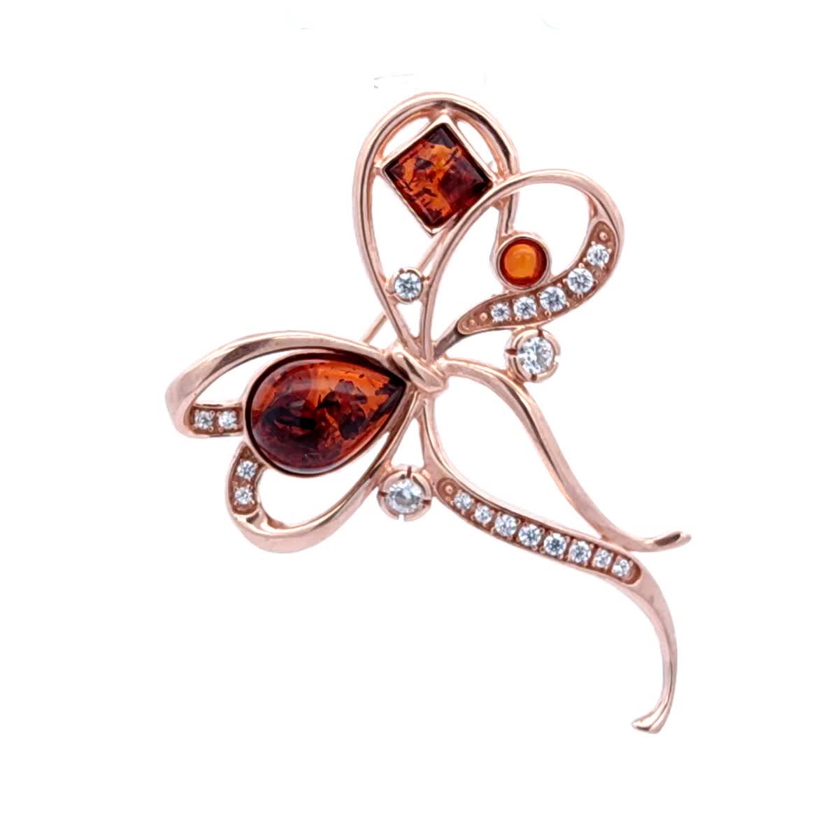 Teardrop Cognac, Colorless Amber Silver Brooch — DARVIN (Pre-Order)