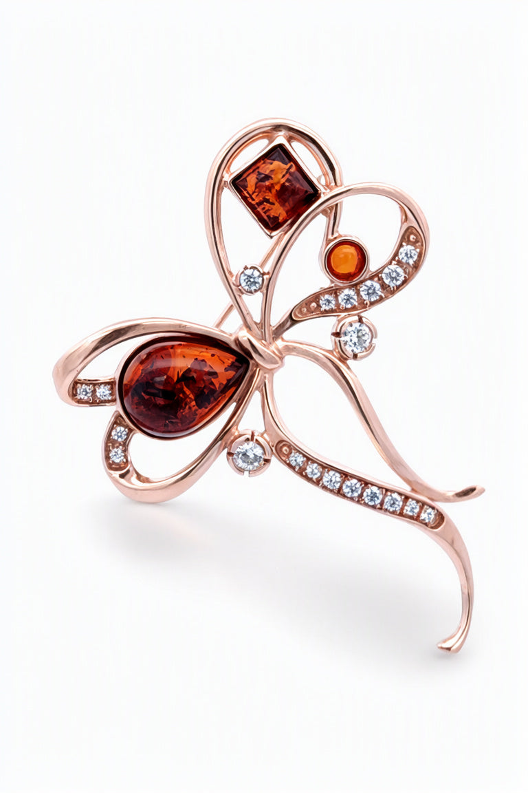 Teardrop Cognac, Colorless Amber Silver Brooch — DARVIN (Pre-Order)