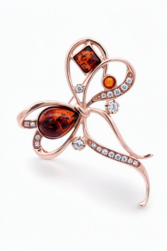 Teardrop Cognac, Colorless Amber Silver Brooch — DARVIN (Pre-Order)