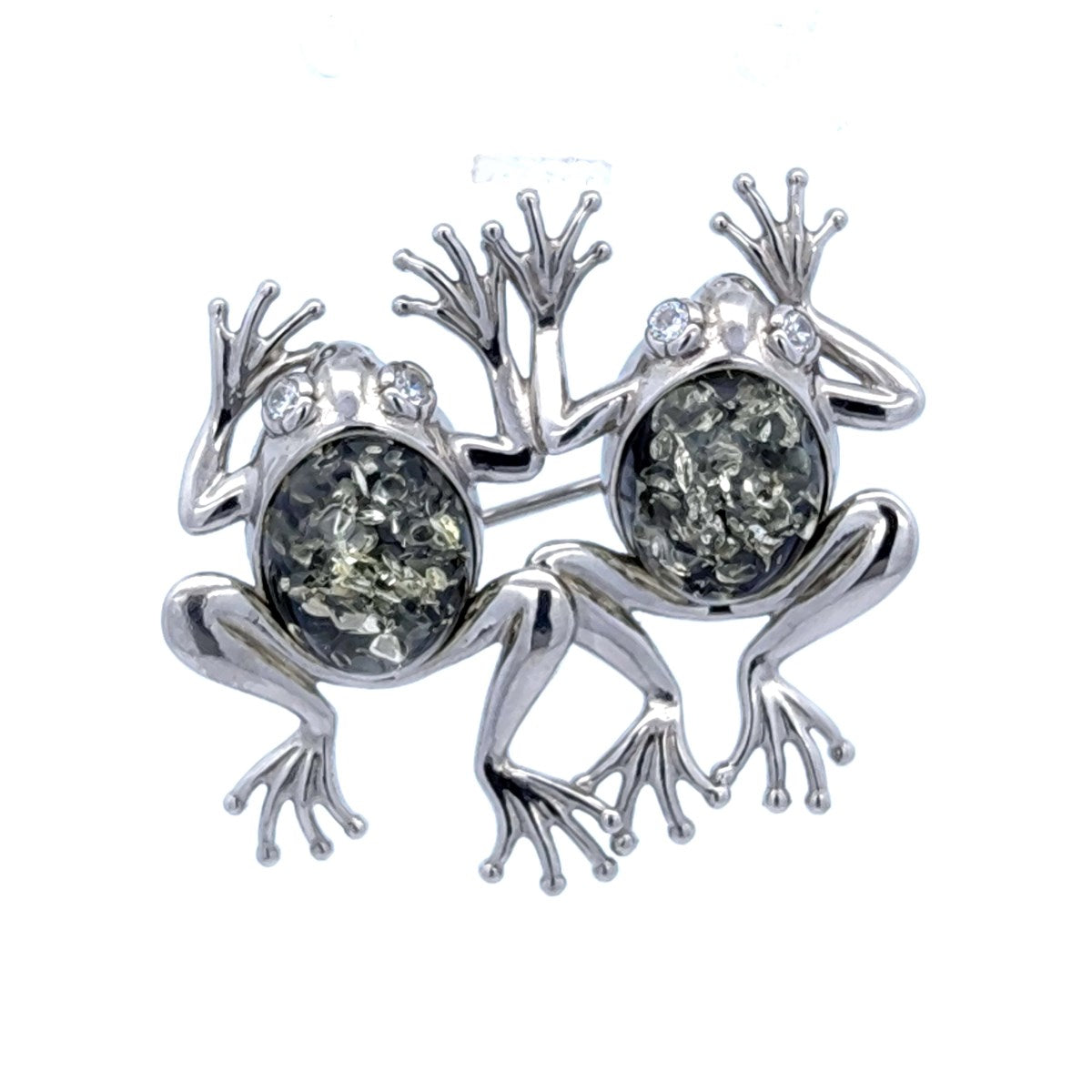 Oval Green, Colorless Amber Silver Brooch — DARVIN (Pre-Order)