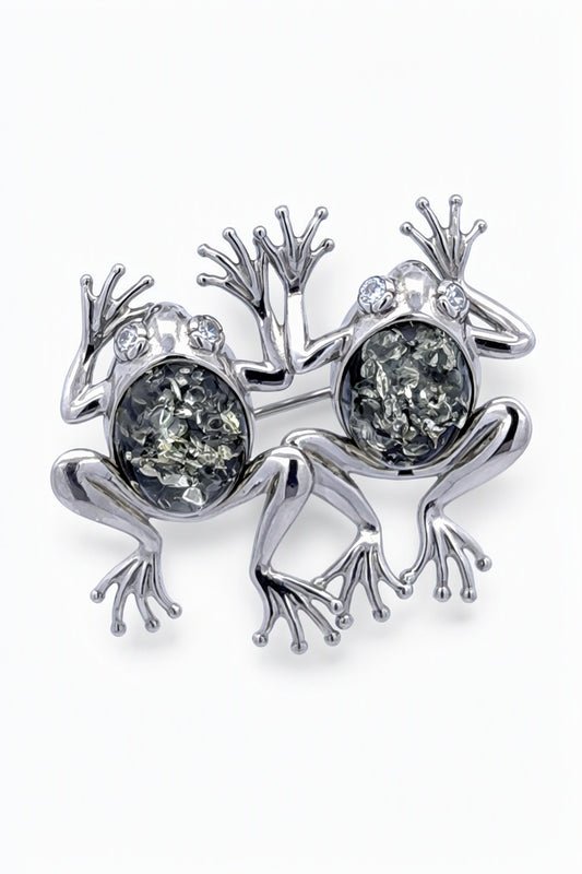 Oval Green, Colorless Amber Silver Brooch — DARVIN (Pre-Order)