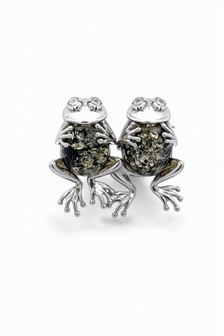Oval Green, Colorless Amber Silver Brooch — DARVIN (Pre-Order)