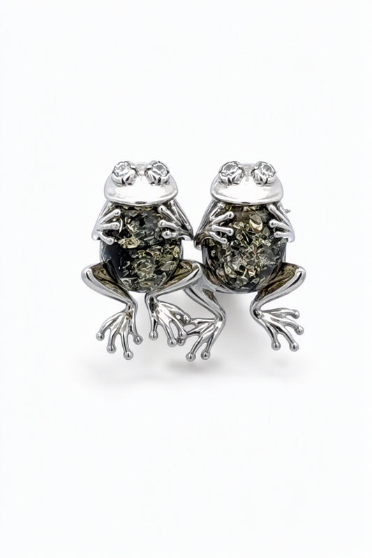 Oval Green, Colorless Amber Silver Brooch — DARVIN (Pre-Order)