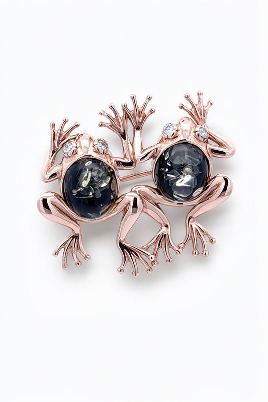 Oval Green, Colorless Amber Silver Brooch — DARVIN (Pre-Order)