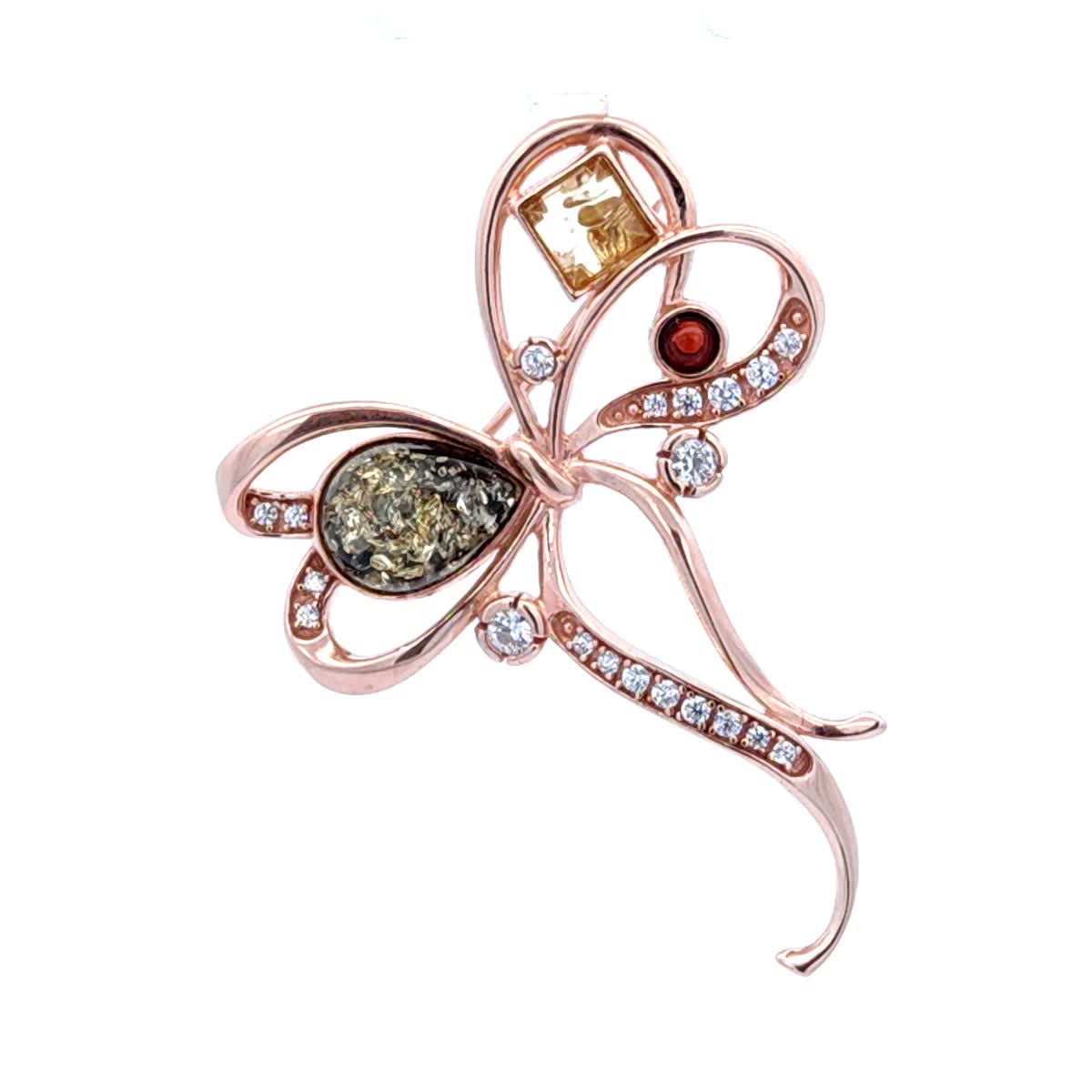 Teardrop Mixed Amber Silver Brooch — DARVIN (Pre-Order)
