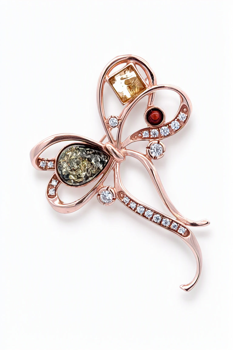Teardrop Mixed Amber Silver Brooch — DARVIN (Pre-Order)