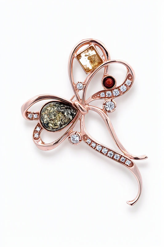 Teardrop Mixed Amber Silver Brooch — DARVIN (Pre-Order)