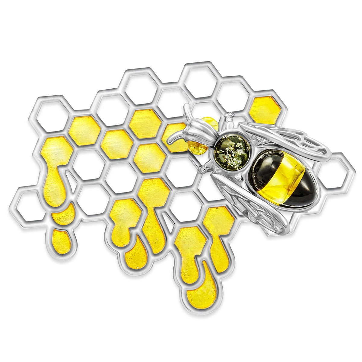 Oval Mixed Amber Silver Brooch — DARVIN (Pre-Order)