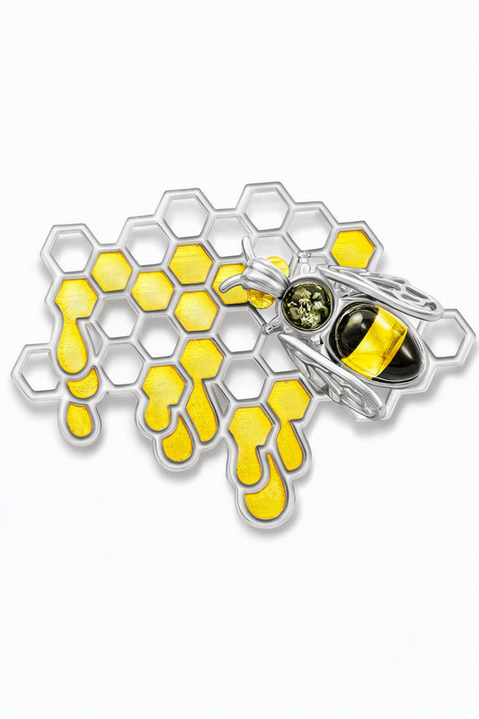 Oval Mixed Amber Silver Brooch — DARVIN (Pre-Order)