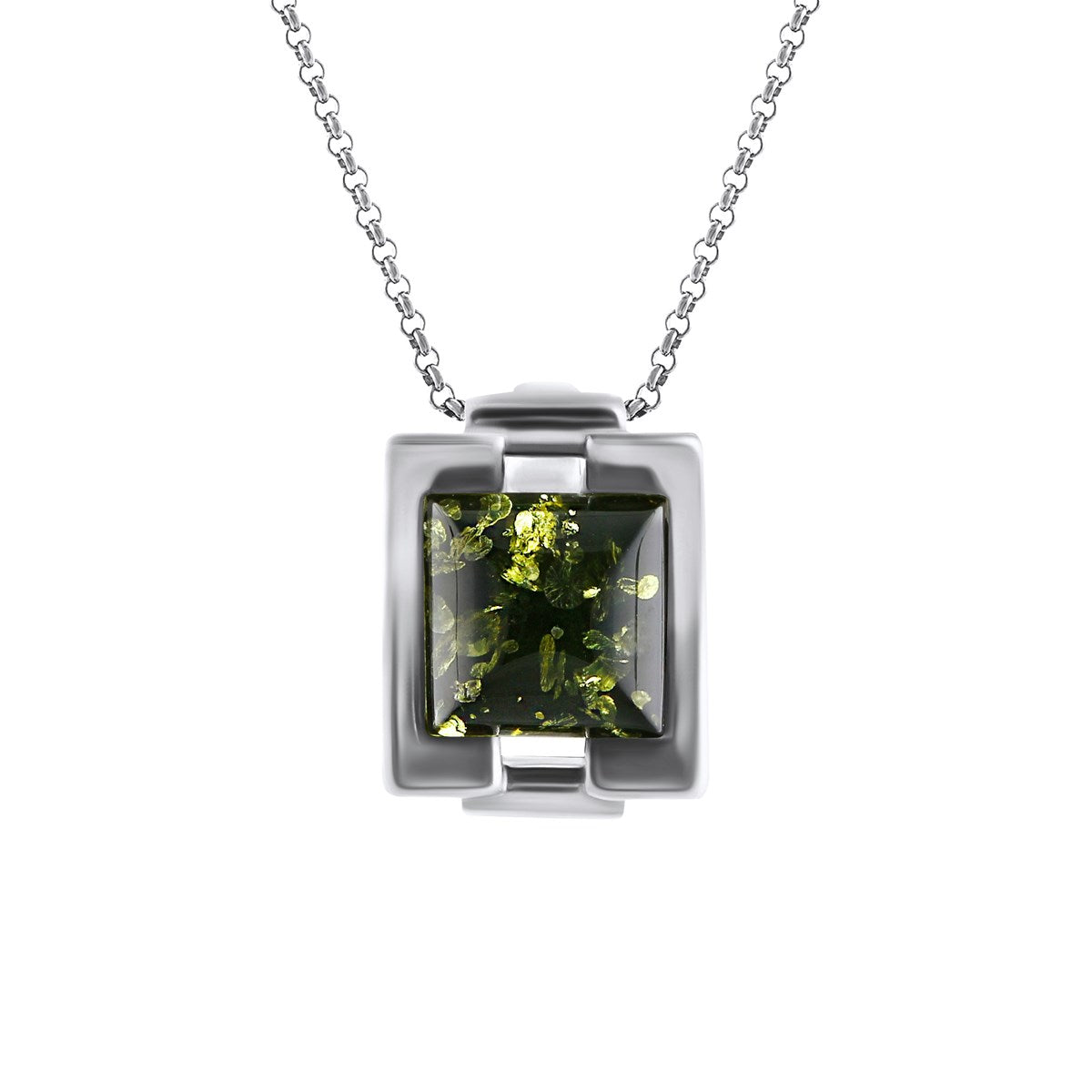 Square Green Amber Silver Pendant — DARVIN (Pre-Order)