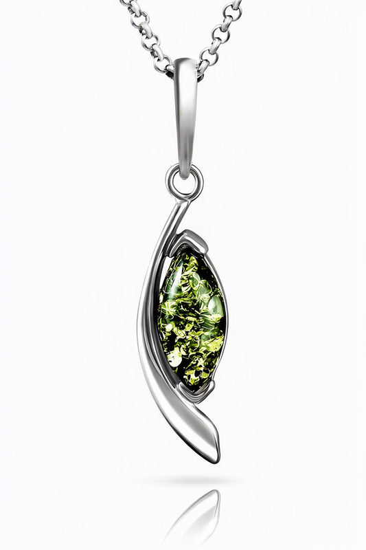 Marquise Green Amber Silver Pendant — DARVIN (Pre-Order)