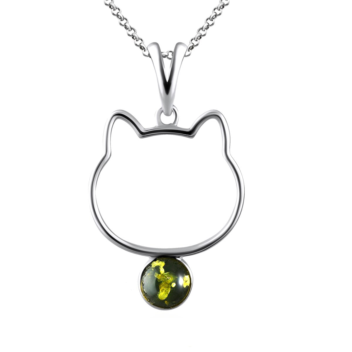 Round Green Amber Silver Pendant — DARVIN (Pre-Order)