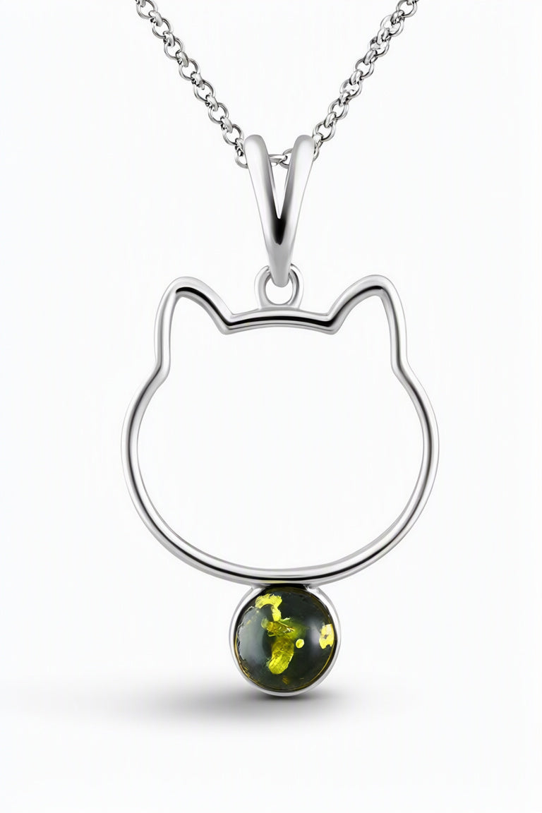 Round Green Amber Silver Pendant — DARVIN (Pre-Order)