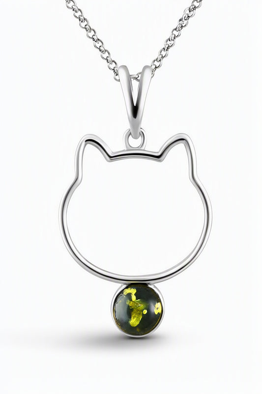 Round Green Amber Silver Pendant — DARVIN (Pre-Order)