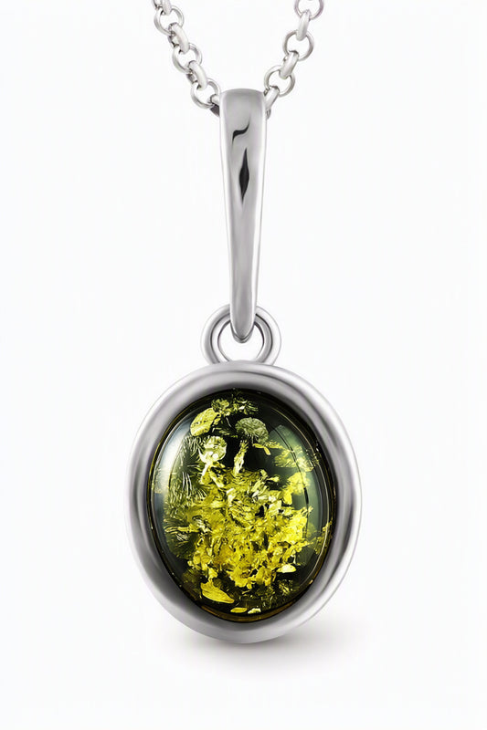 Oval Green Amber Silver Pendant — DARVIN (Pre-Order)