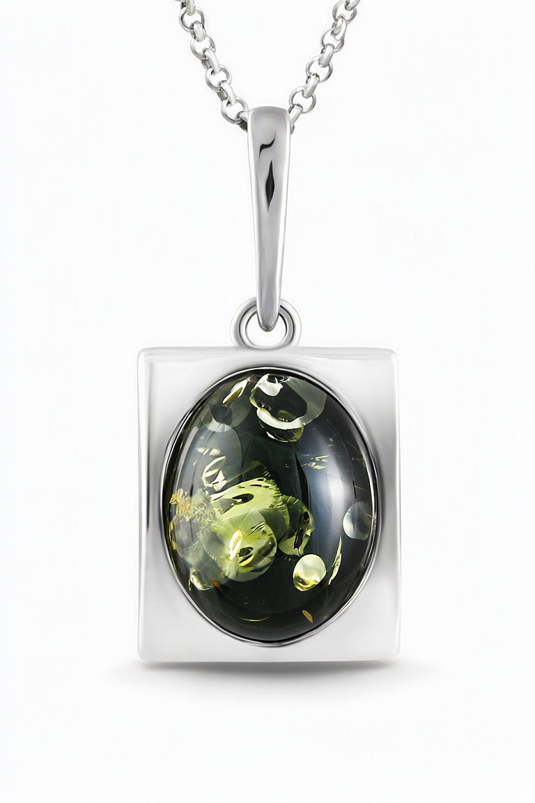 Oval Green Amber Silver Pendant — DARVIN (Pre-Order)