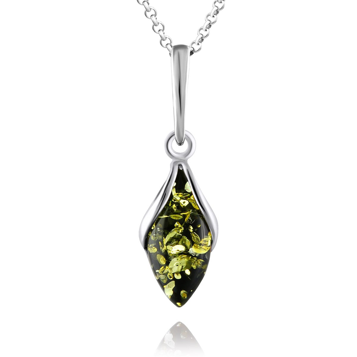 Marquise Green Amber Silver Pendant — DARVIN (Pre-Order)