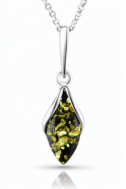 Marquise Green Amber Silver Pendant — DARVIN (Pre-Order)