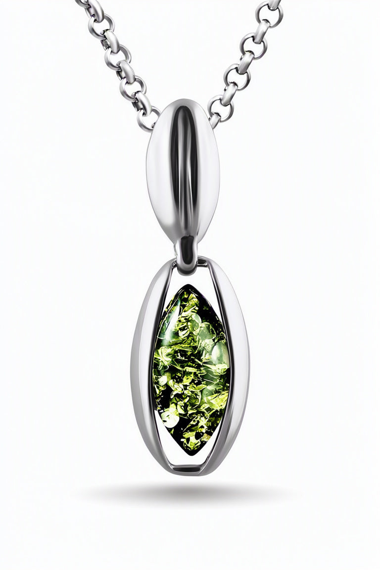 Marquise Green Amber Silver Pendant — DARVIN (Pre-Order)