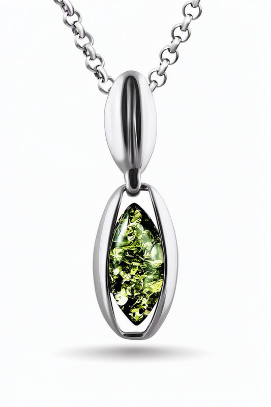 Marquise Green Amber Silver Pendant — DARVIN (Pre-Order)