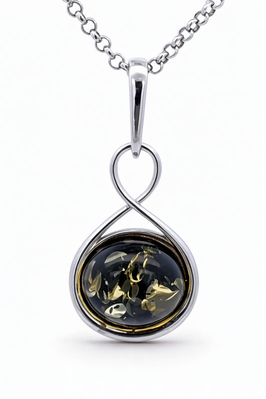 Oval Green Amber Silver Pendant — DARVIN (Pre-Order)