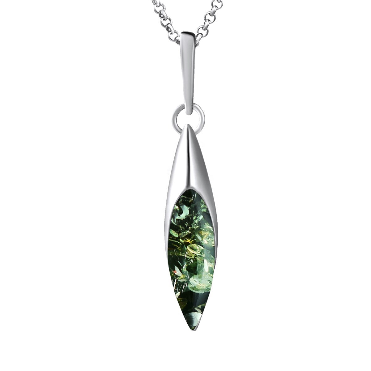 Marquise Green Amber Silver Pendant — DARVIN