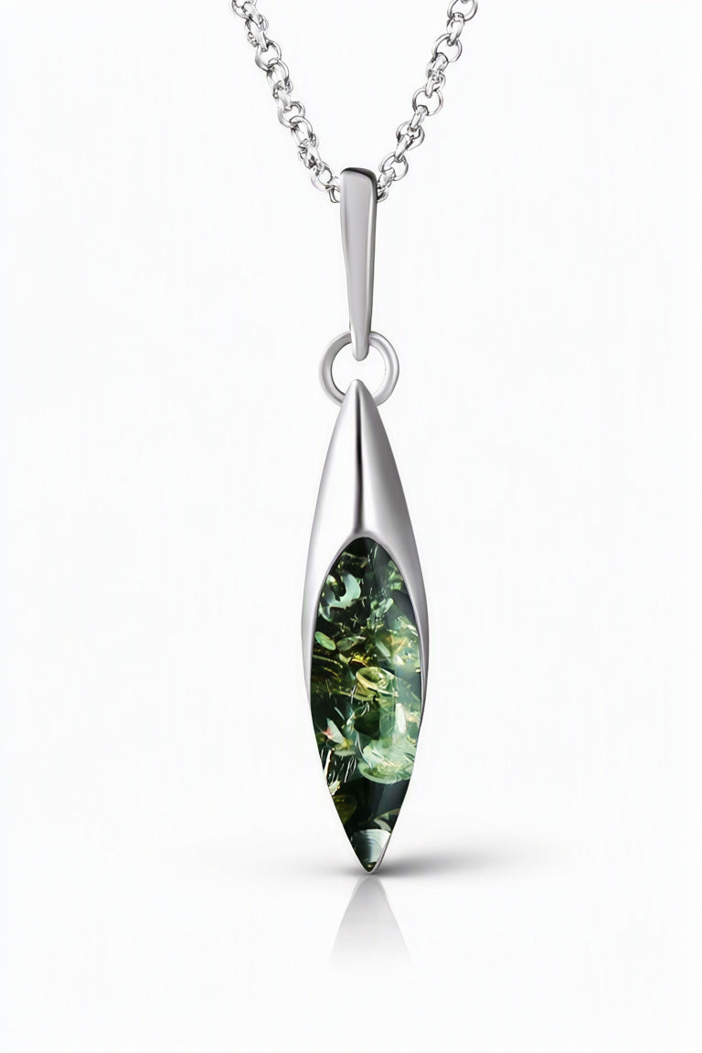 Marquise Green Amber Silver Pendant — DARVIN