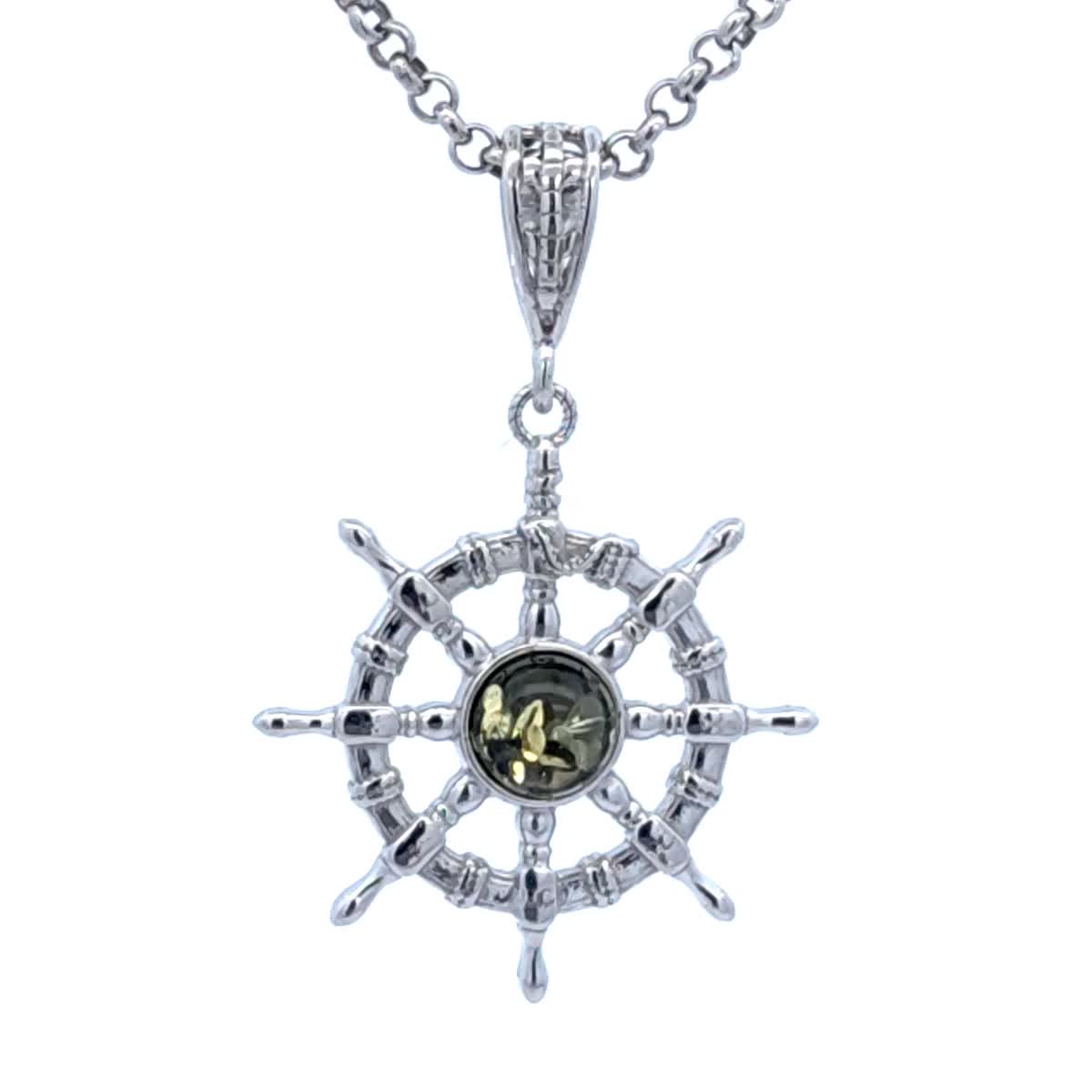 Round Green Amber Silver Pendant — DARVIN (Pre-Order)