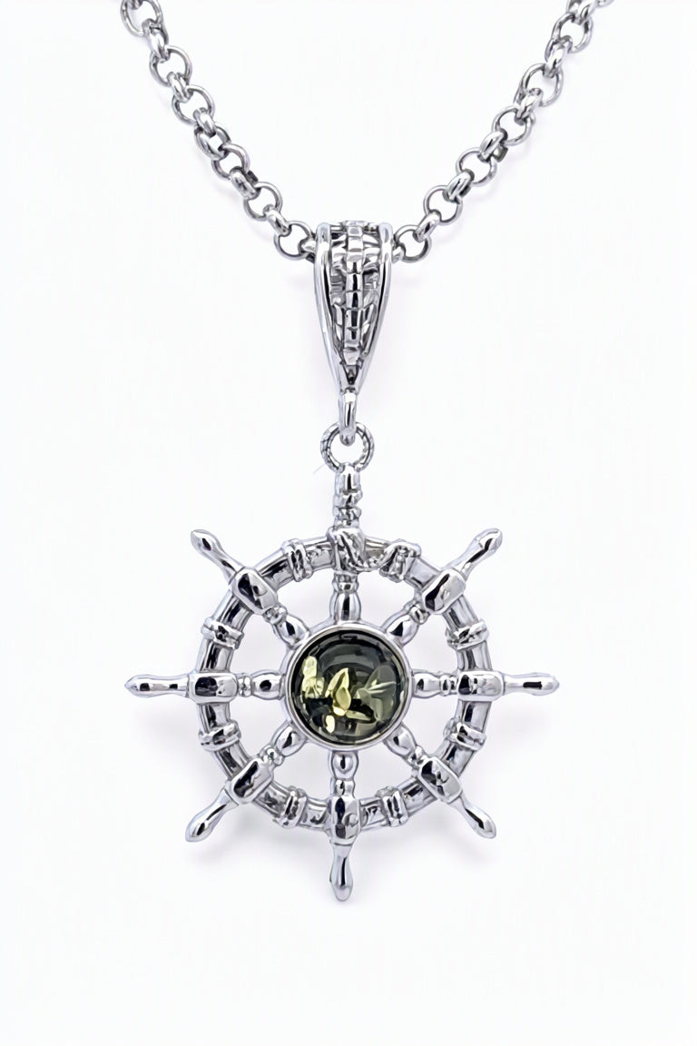 Round Green Amber Silver Pendant — DARVIN (Pre-Order)