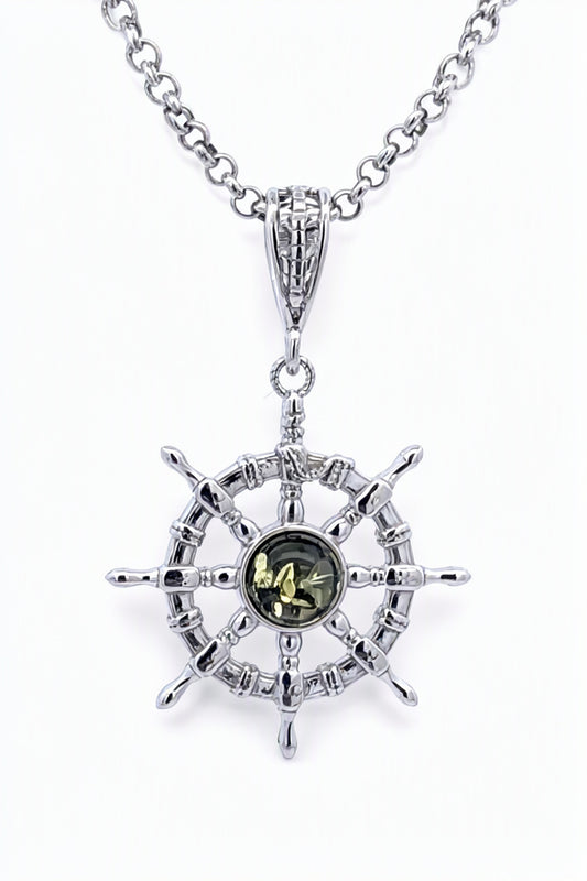 Round Green Amber Silver Pendant — DARVIN (Pre-Order)