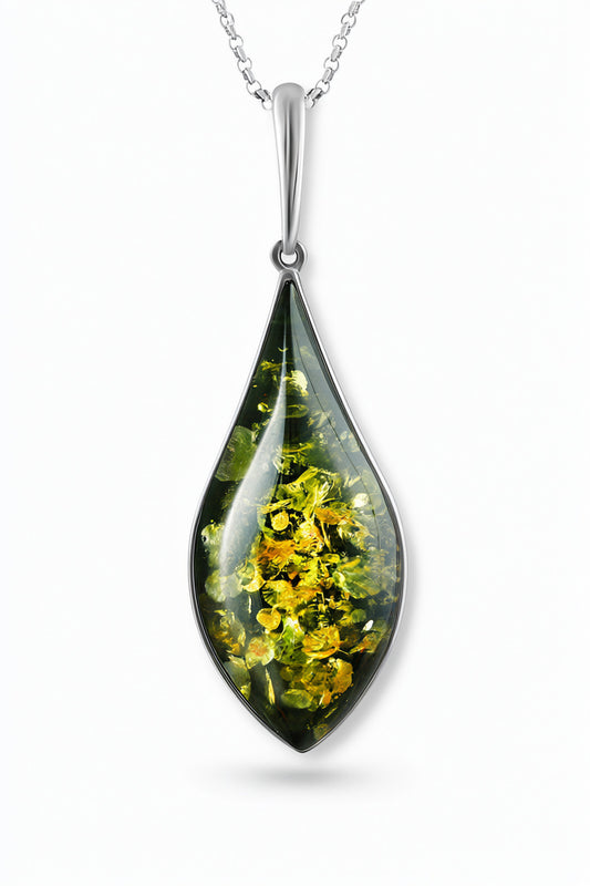 Green Amber Silver Pendant — DARVIN (Pre-Order)