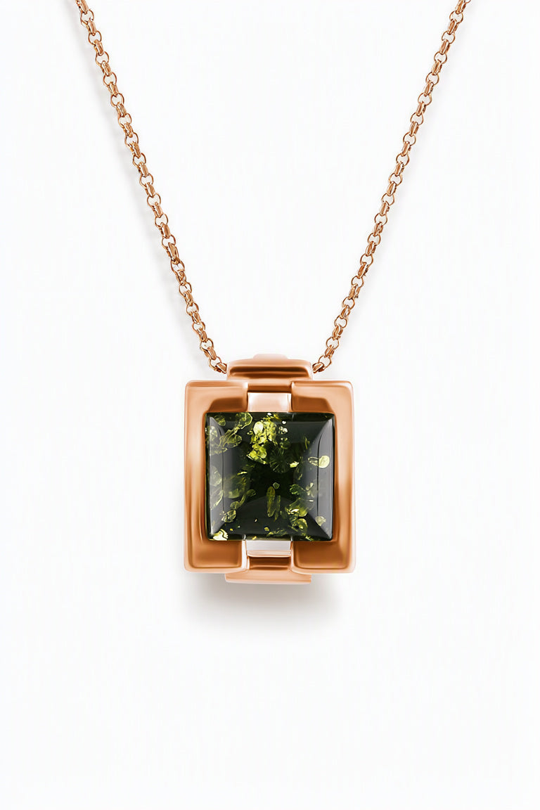 Square Green Amber Silver Pendant — DARVIN (Pre-Order)