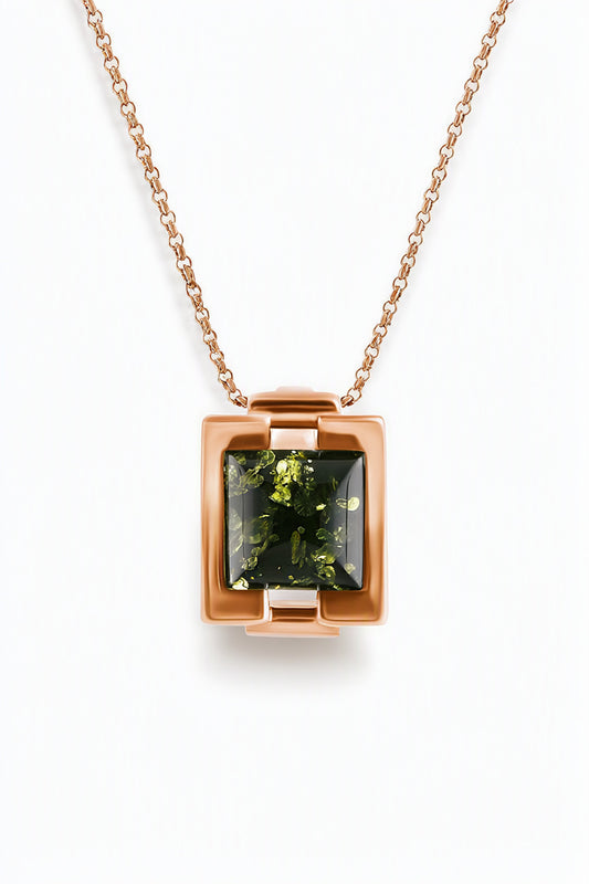Square Green Amber Silver Pendant — DARVIN (Pre-Order)