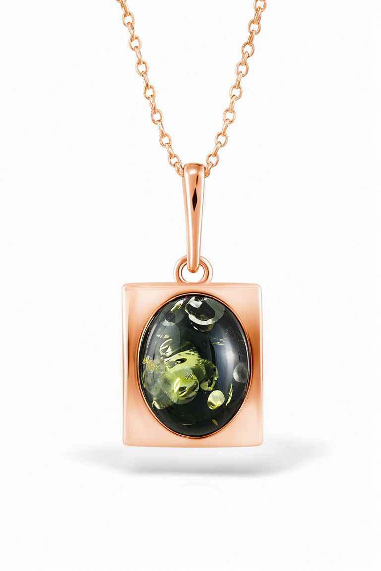 Oval Green Amber Silver Pendant — DARVIN (Pre-Order)