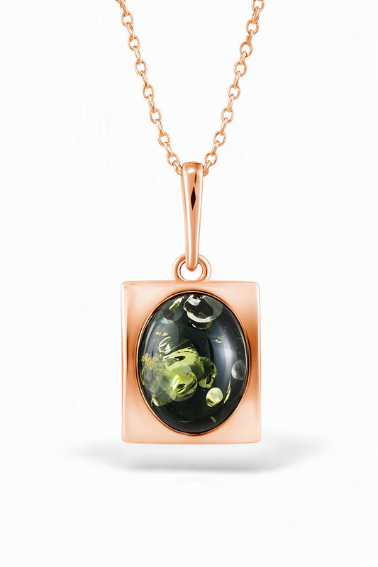 Oval Green Amber Silver Pendant — DARVIN (Pre-Order)