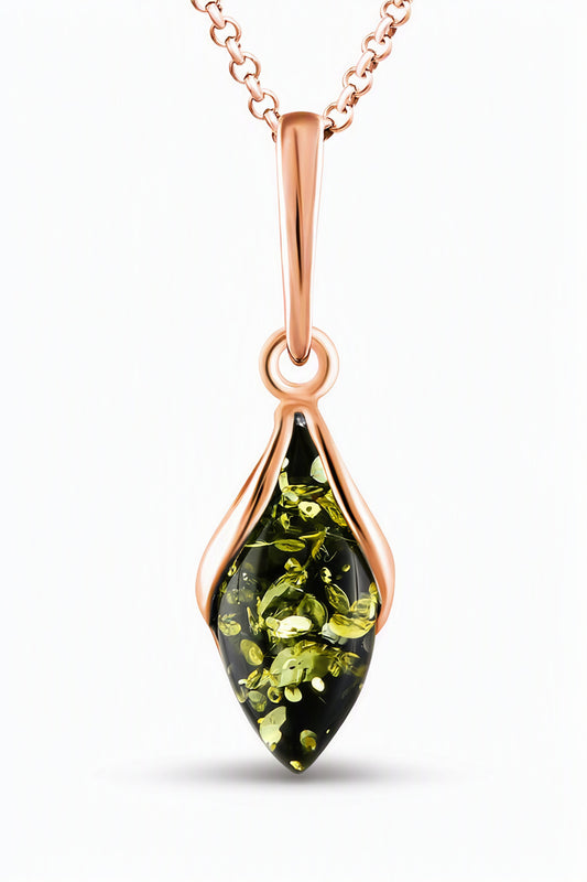 Marquise Green Amber Silver Pendant — DARVIN (Pre-Order)