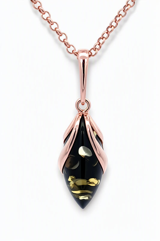 Marquise Green Amber Silver Pendant — DARVIN (Pre-Order)