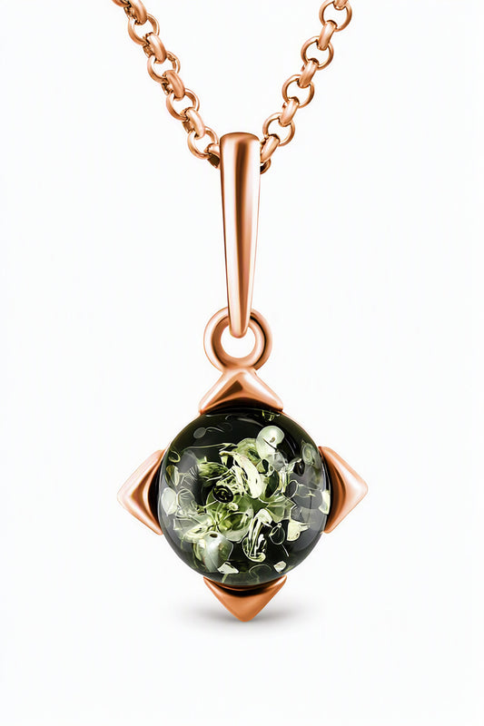 Round Green Amber Silver Pendant — DARVIN (Pre-Order)