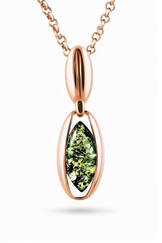 Marquise Green Amber Silver Pendant — DARVIN (Pre-Order)