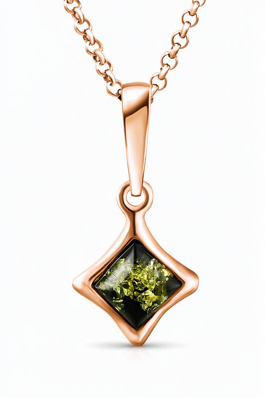 Square Green Amber Silver Pendant — DARVIN (Pre-Order)