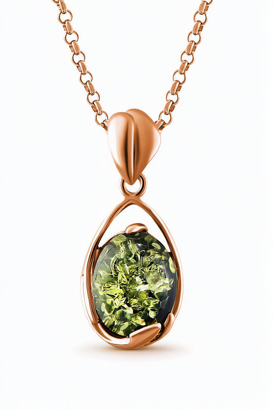 Oval Green Amber Silver Pendant — DARVIN (Pre-Order)
