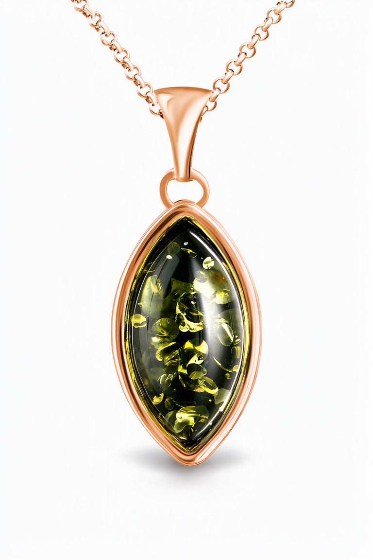 Marquise Green Amber Silver Pendant — DARVIN (Pre-Order)