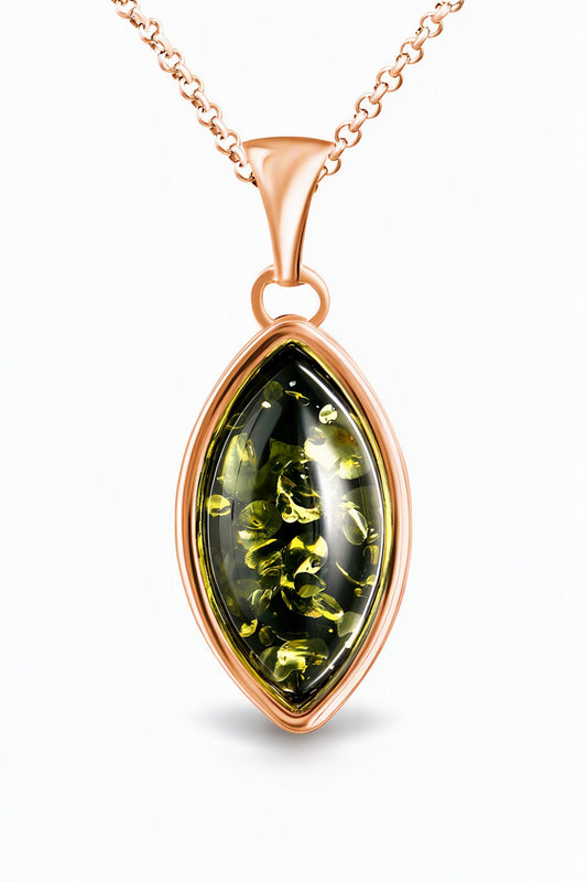 Marquise Green Amber Silver Pendant — DARVIN (Pre-Order)