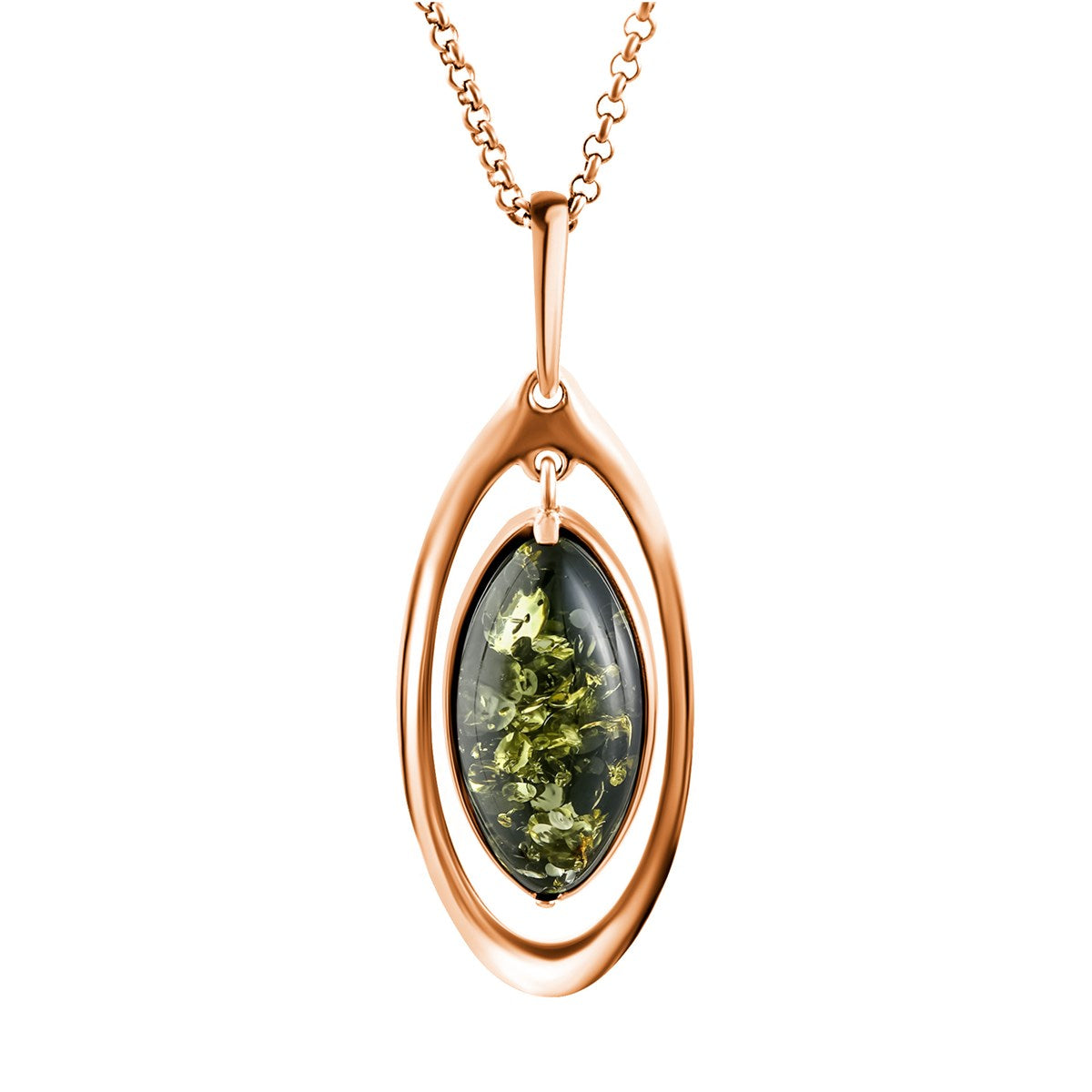 Oval Green Amber Silver Pendant — DARVIN