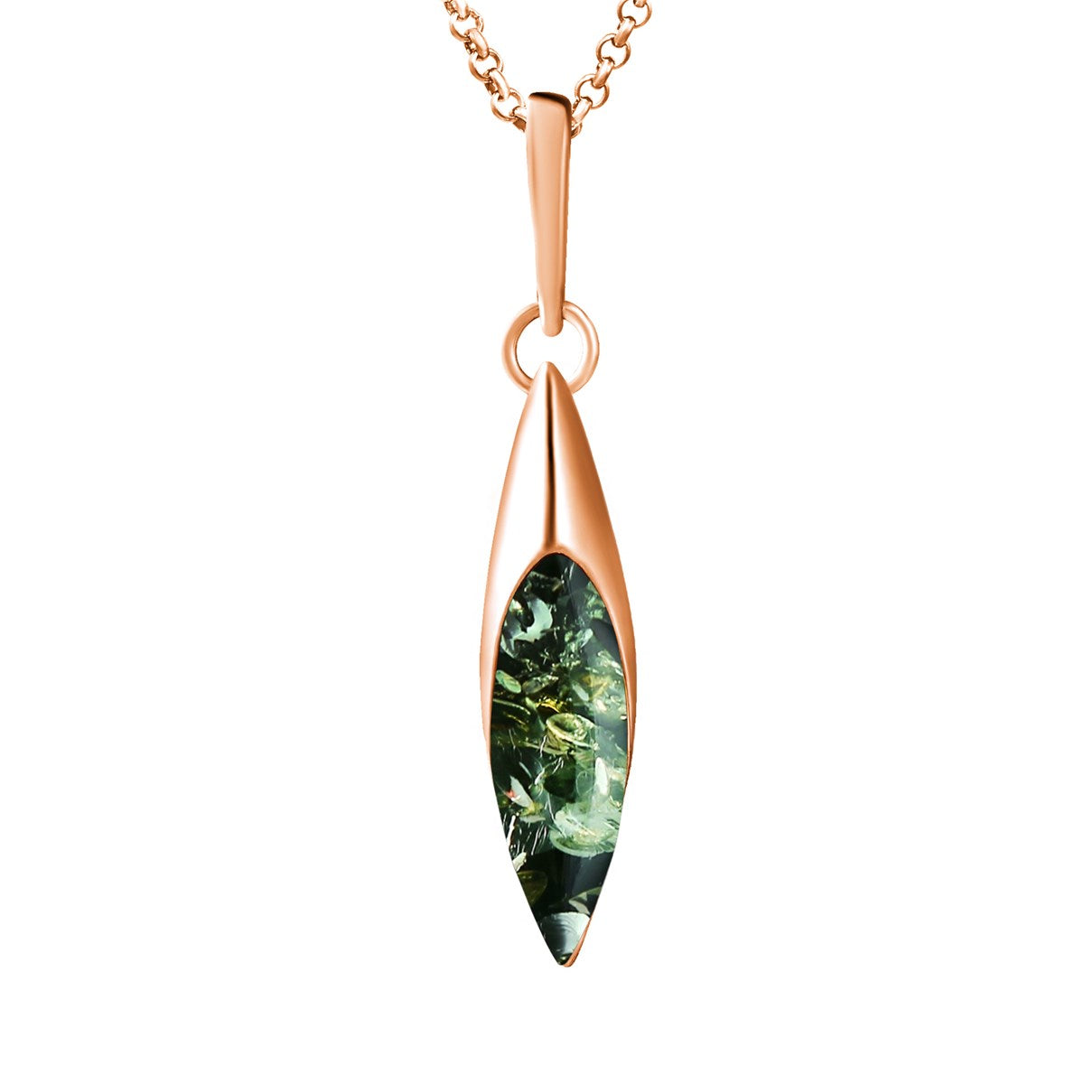 Marquise Green Amber Silver Pendant — DARVIN
