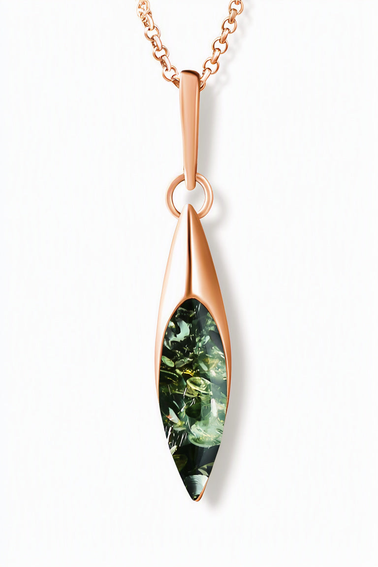 Marquise Green Amber Silver Pendant — DARVIN