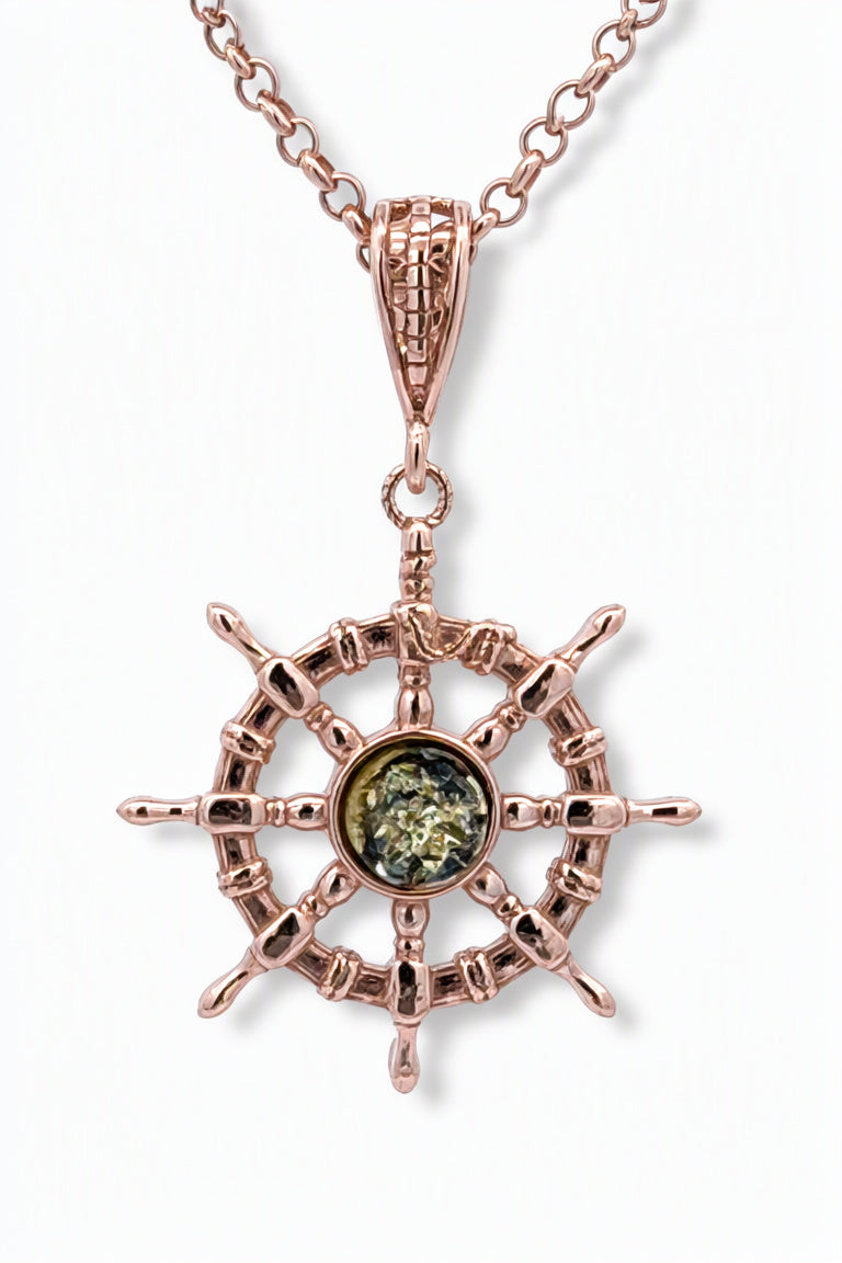 Round Green Amber Silver Pendant — DARVIN (Pre-Order)