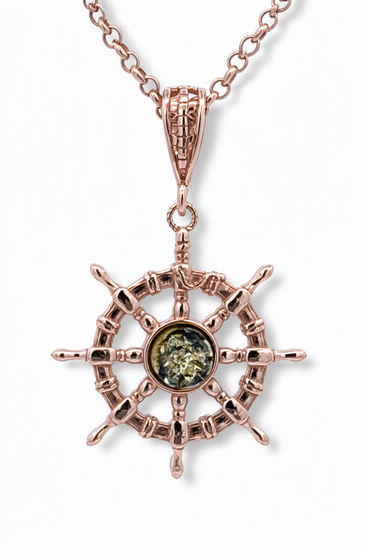 Round Green Amber Silver Pendant — DARVIN (Pre-Order)