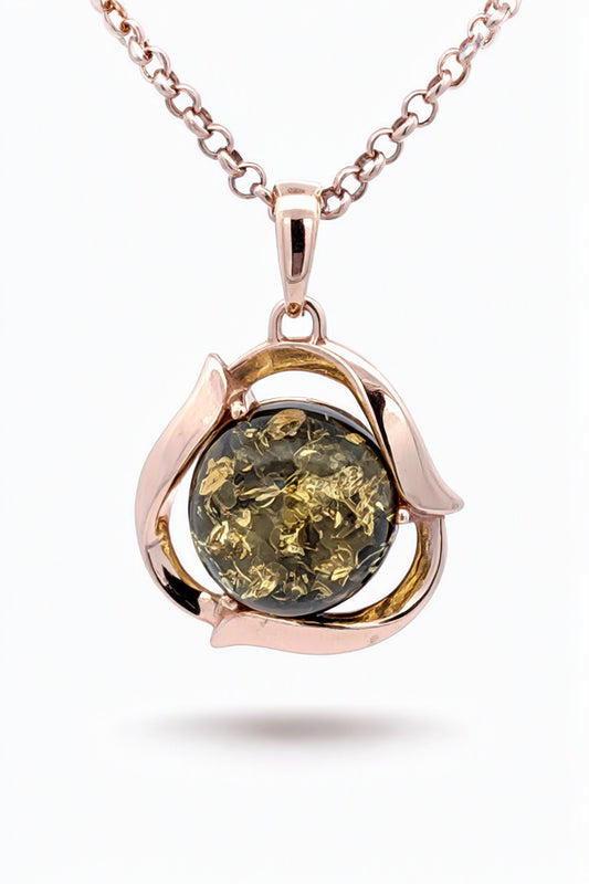 Round Green Amber Silver Pendant — DARVIN (Pre-Order)